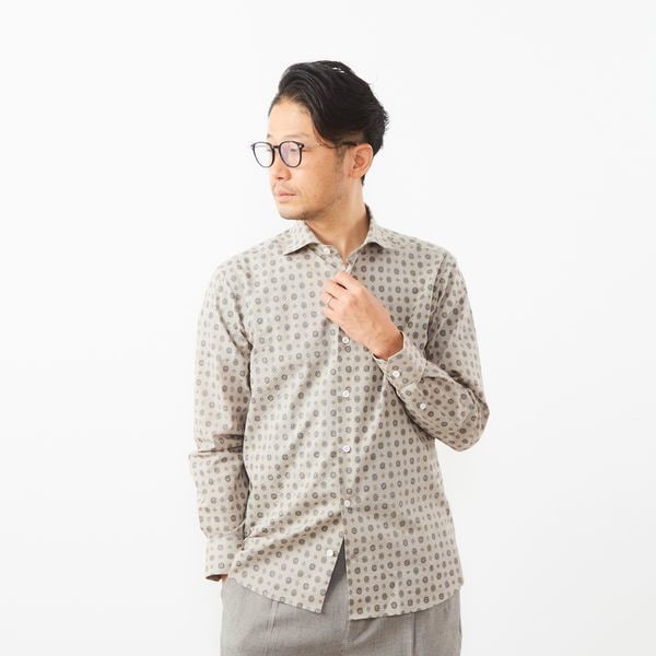 メンズメルローズ（MEN’S MELROSE）/HITOYOSHI Wネーム ジオメトリックプリントワイドカラーシャツの通販は