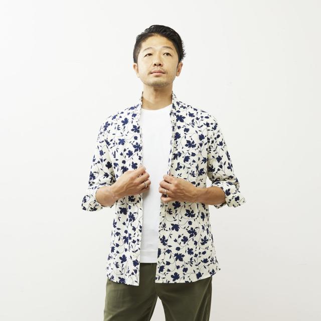 メンズメルローズ（MEN’S MELROSE）/プリントパターン７分袖ワンピースカラーシャツ 13,552円