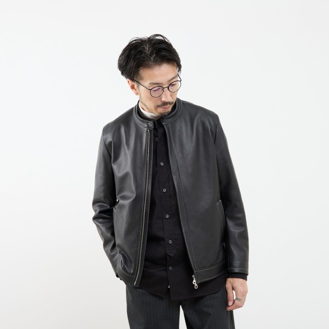 メンズメルローズ（MEN’S MELROSE）/スムースレザーシングルライダースジャケット