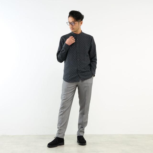 メンズメルローズ（MEN’S MELROSE）/HITOYOSHIダブルネーム ブラックパターンバンドカラーシャツ_16