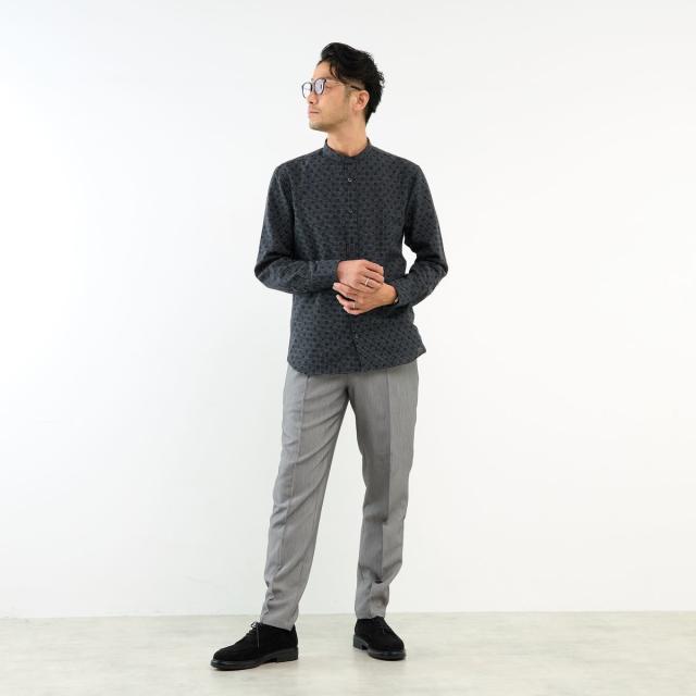 メンズメルローズ（MEN’S MELROSE）/HITOYOSHIダブルネーム ブラックパターンバンドカラーシャツ_17