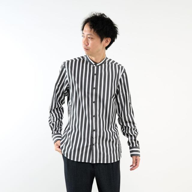 メンズメルローズ（MEN’S MELROSE）/HITOYOSHIダブルネーム ブラックパターンバンドカラーシャツ_18