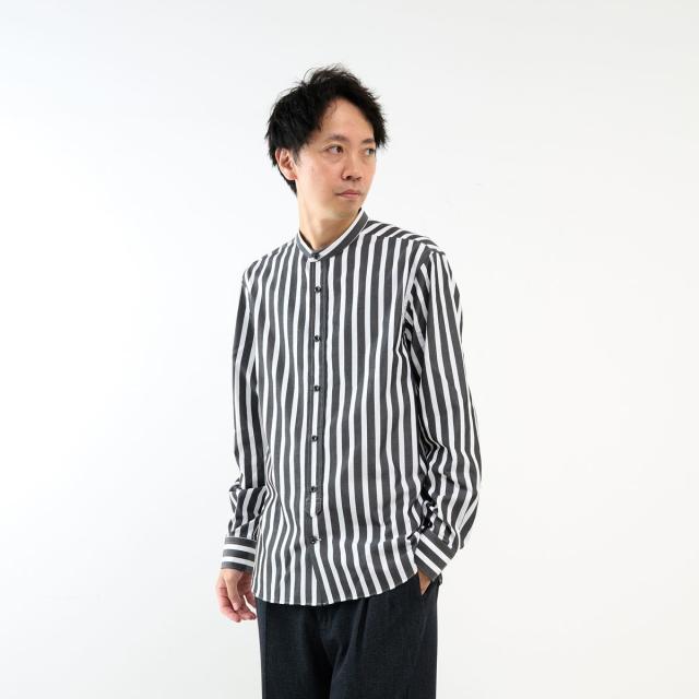 メンズメルローズ（MEN’S MELROSE）/HITOYOSHIダブルネーム ブラックパターンバンドカラーシャツ_1