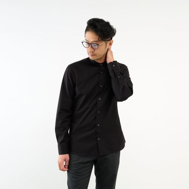 メンズメルローズ（MEN’S MELROSE）/HITOYOSHIダブルネーム ブラックパターンバンドカラーシャツ_2