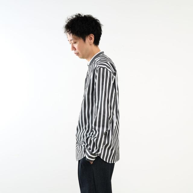 メンズメルローズ（MEN’S MELROSE）/HITOYOSHIダブルネーム ブラックパターンバンドカラーシャツ_3