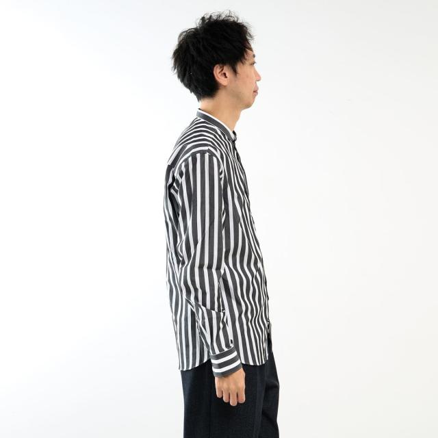 メンズメルローズ（MEN’S MELROSE）/HITOYOSHIダブルネーム ブラックパターンバンドカラーシャツ_4