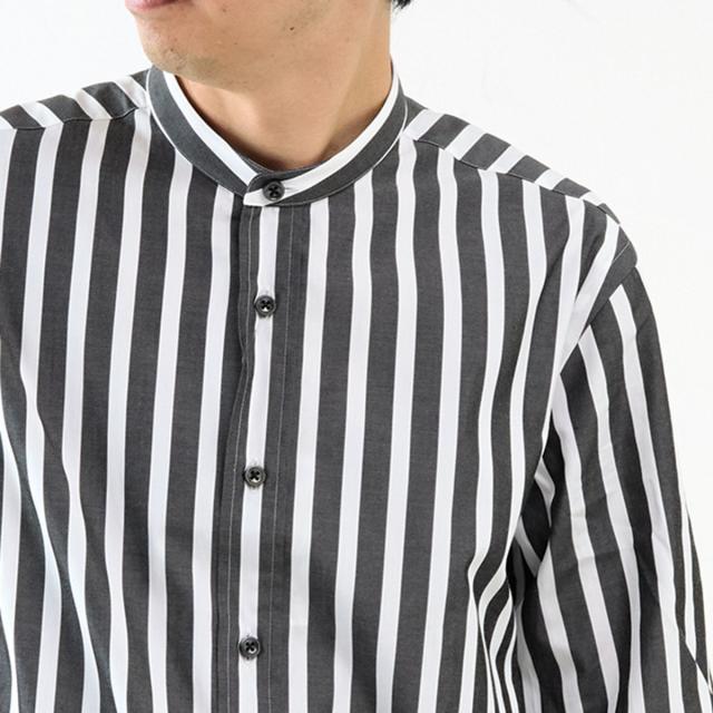 メンズメルローズ（MEN’S MELROSE）/HITOYOSHIダブルネーム ブラックパターンバンドカラーシャツ_6
