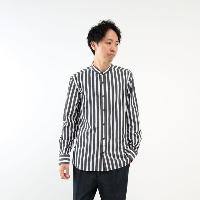 メンズメルローズ（MEN’S MELROSE）/HITOYOSHIダブルネーム ブラックパターンバンドカラーシャツ_5