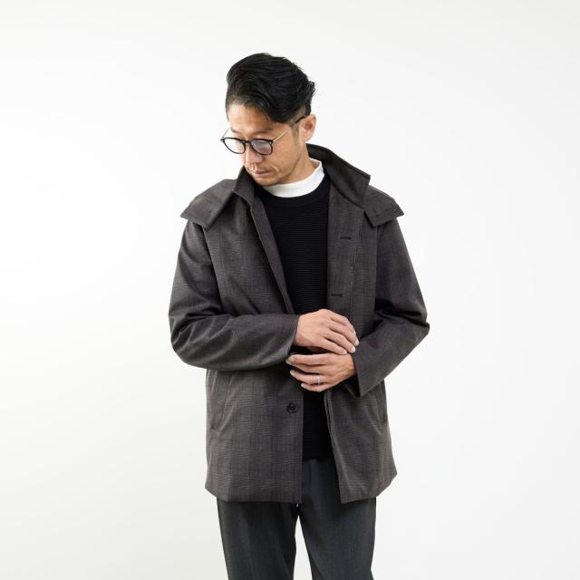 メンズメルローズ（MEN’S MELROSE）/グレンチェックボンディングスタンドショートコート