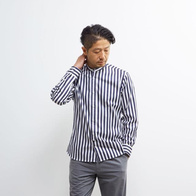 メンズメルローズ（MEN’S MELROSE）/HITOYOSHIダブルネーム ｜ クラシカルパターンバンドカラーシャツ