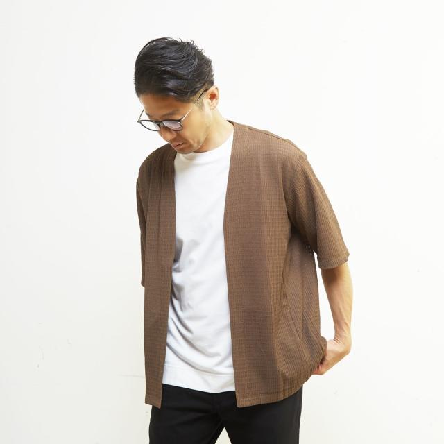 メンズメルローズ（MEN’S MELROSE）/テクスチャーメッシュハーフスリーブカーディガン
