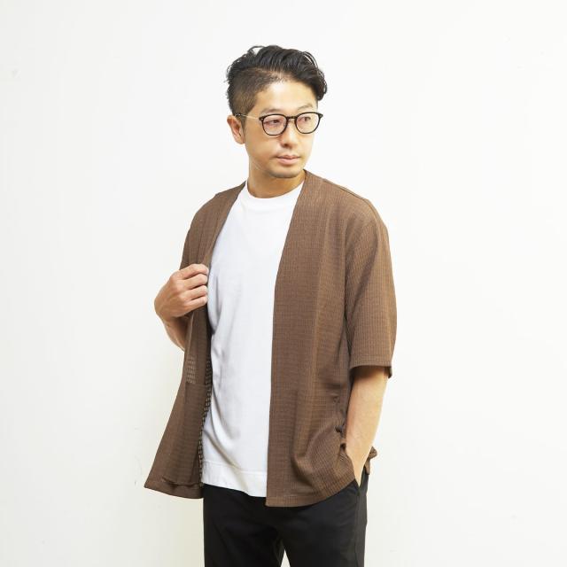 メンズメルローズ（MEN’S MELROSE）/テクスチャーメッシュハーフスリーブカーディガン