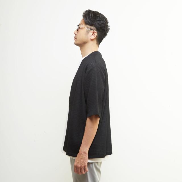 メンズメルローズ（MEN’S MELROSE）/テクスチャーメッシュハーフスリーブカーディガン