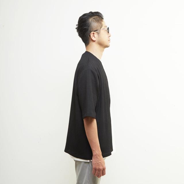 メンズメルローズ（MEN’S MELROSE）/テクスチャーメッシュハーフスリーブカーディガン
