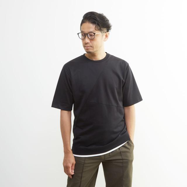 メンズメルローズ（MEN’S MELROSE）/シルケットポンチ 同色ブロックパターンTシャツ | 接触冷感