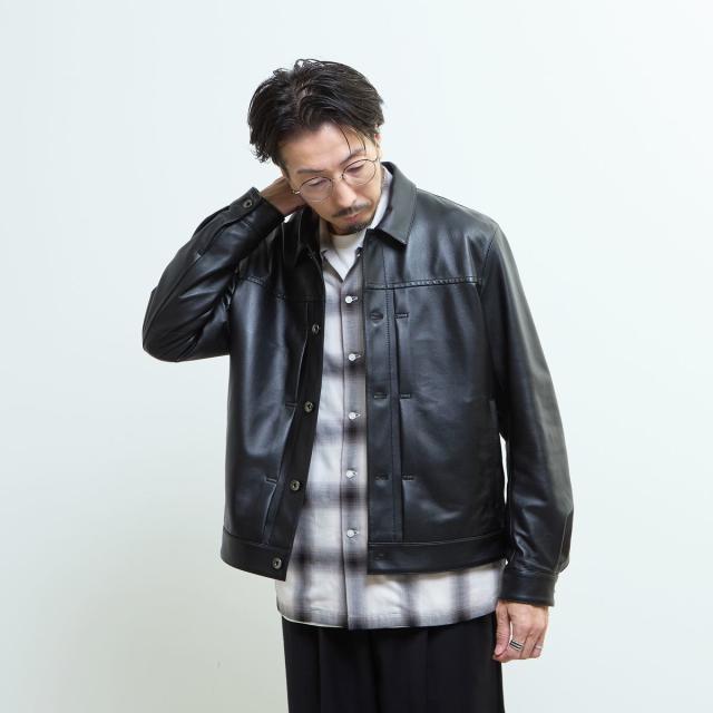 黒 レザー ジャケット メンズ4ポケット/メンズメルローズ Men's Melrose 最高 - 無통 ジャケット ムリネハイゲージスタンド