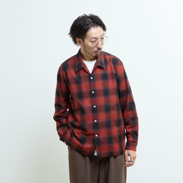 メンズメルローズ（MEN’S MELROSE）/オンブレチェックオープンカラーシャツ_1