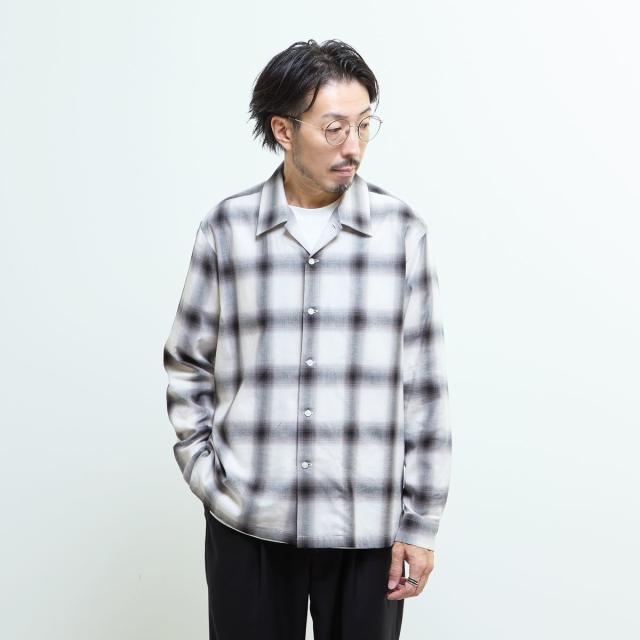 メンズメルローズ（MEN’S MELROSE）/オンブレチェックオープンカラーシャツ_11