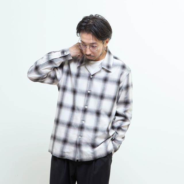メンズメルローズ（MEN’S MELROSE）/オンブレチェックオープンカラーシャツ_12