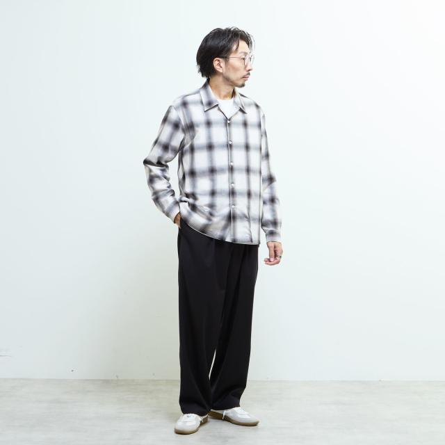 メンズメルローズ（MEN’S MELROSE）/オンブレチェックオープンカラーシャツ_14