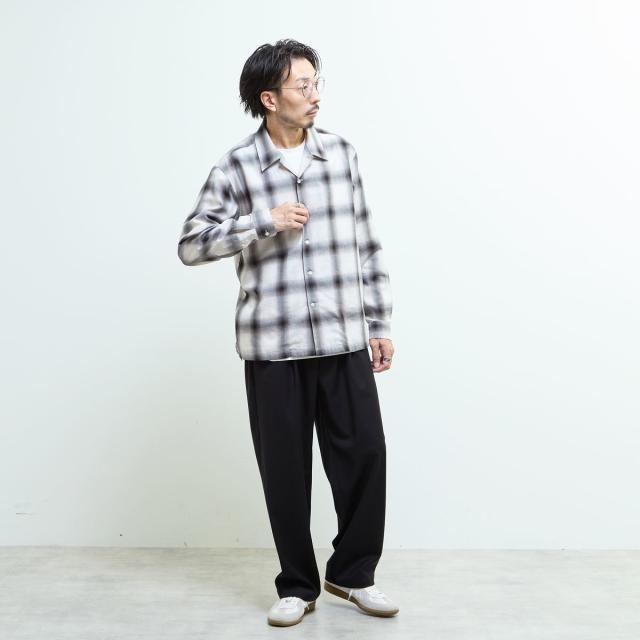 メンズメルローズ（MEN’S MELROSE）/オンブレチェックオープンカラーシャツ_15