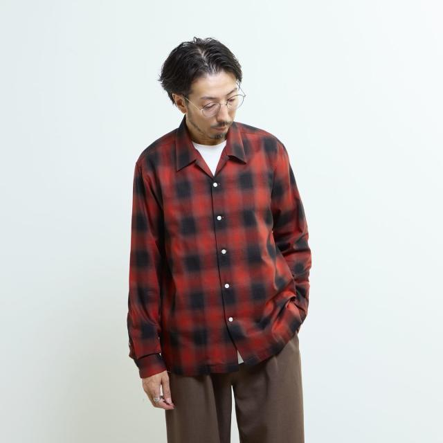 メンズメルローズ（MEN’S MELROSE）/オンブレチェックオープンカラーシャツ_18