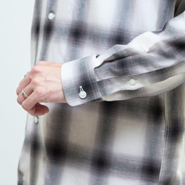メンズメルローズ（MEN’S MELROSE）/オンブレチェックオープンカラーシャツ_7