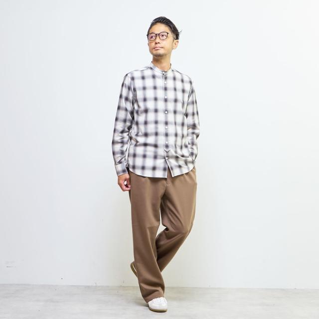 メンズメルローズ（MEN’S MELROSE）/HITOYOSHIダブルネーム ｜ オンブレチェックバンドカラーシャツ_12