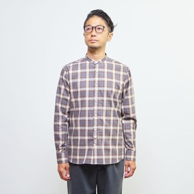 メンズメルローズ（MEN’S MELROSE）/HITOYOSHIダブルネーム ｜ オンブレチェックバンドカラーシャツ_2