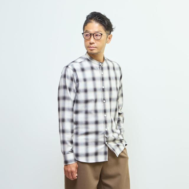 メンズメルローズ（MEN’S MELROSE）/HITOYOSHIダブルネーム ｜ オンブレチェックバンドカラーシャツ_9