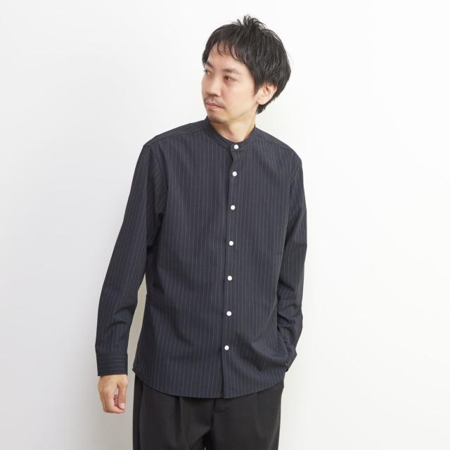 メンズメルローズ（MEN’S MELROSE）/ウーリーピンストライプバンドカラーシャツ_1