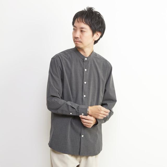 メンズメルローズ（MEN’S MELROSE）/ウーリーピンストライプバンドカラーシャツ_10