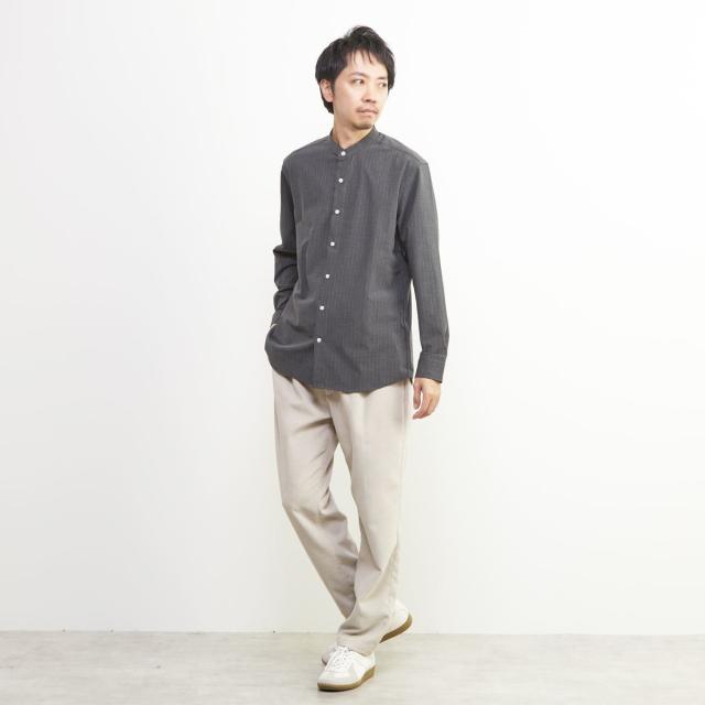 メンズメルローズ（MEN’S MELROSE）/ウーリーピンストライプバンドカラーシャツ_12