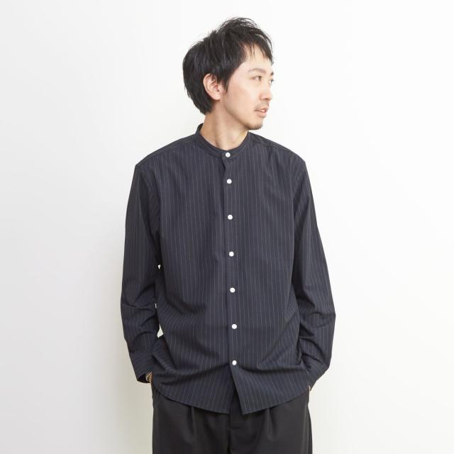 メンズメルローズ（MEN’S MELROSE）/ウーリーピンストライプバンドカラーシャツ_16
