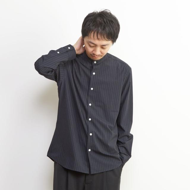 メンズメルローズ（MEN’S MELROSE）/ウーリーピンストライプバンドカラーシャツ_17