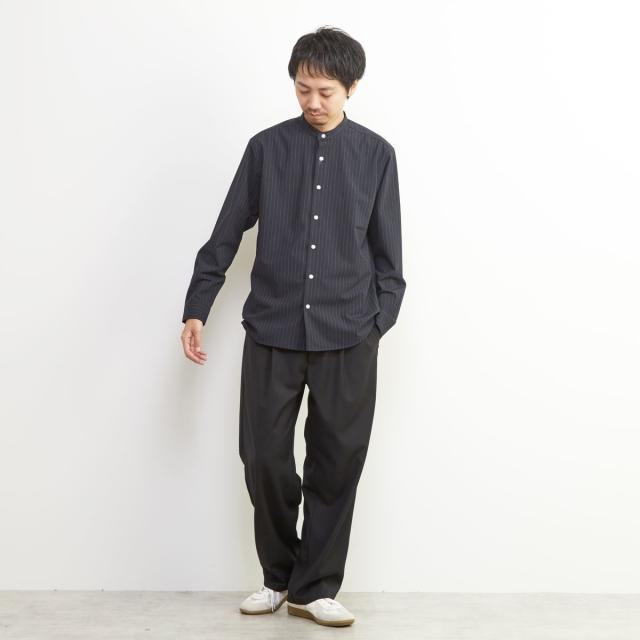メンズメルローズ（MEN’S MELROSE）/ウーリーピンストライプバンドカラーシャツ_19