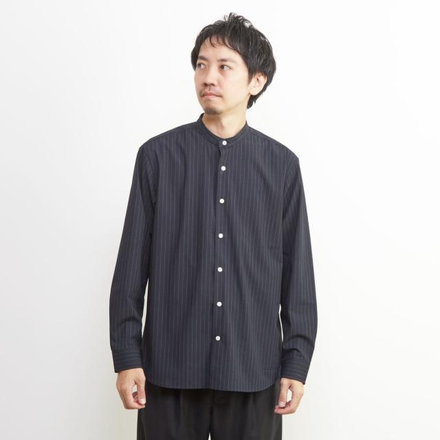 メンズメルローズ（MEN’S MELROSE）/ウーリーピンストライプバンドカラーシャツ_2