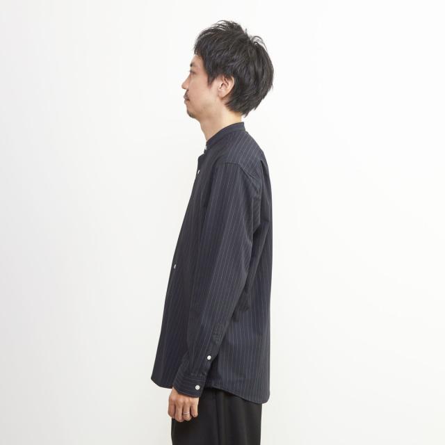 メンズメルローズ（MEN’S MELROSE）/ウーリーピンストライプバンドカラーシャツ_3