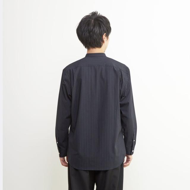 メンズメルローズ（MEN’S MELROSE）/ウーリーピンストライプバンドカラーシャツ_4
