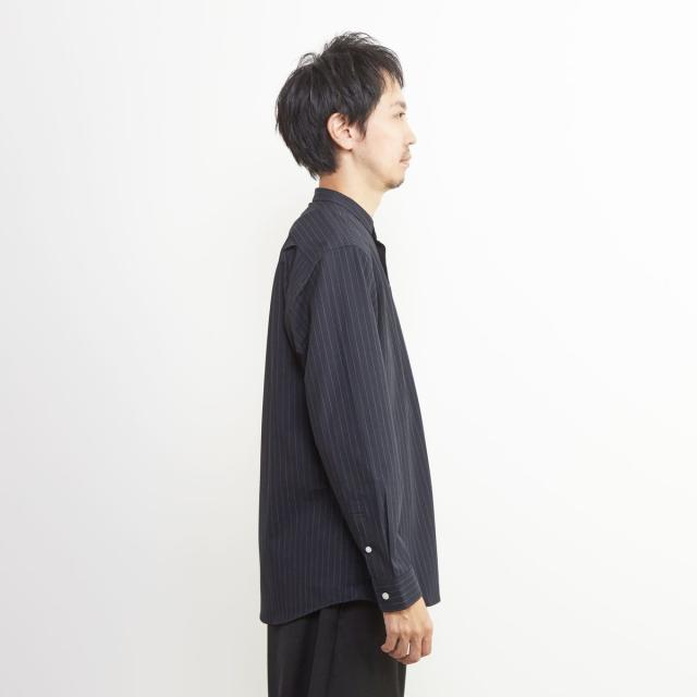 メンズメルローズ（MEN’S MELROSE）/ウーリーピンストライプバンドカラーシャツ_5