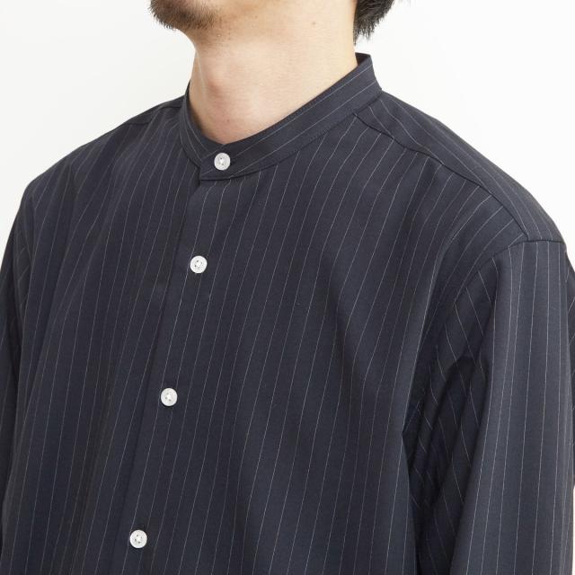 メンズメルローズ（MEN’S MELROSE）/ウーリーピンストライプバンドカラーシャツ_6