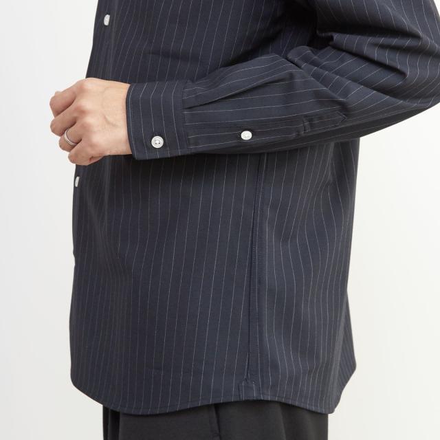 メンズメルローズ（MEN’S MELROSE）/ウーリーピンストライプバンドカラーシャツ_7