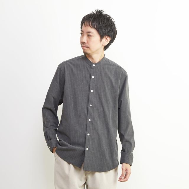 メンズメルローズ（MEN’S MELROSE）/ウーリーピンストライプバンドカラーシャツ_9
