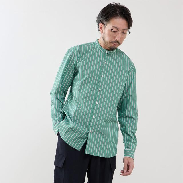 メンズメルローズ（MEN’S MELROSE）/カラードストライプバンドカラーシャツ