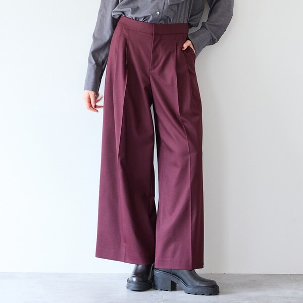リズム（R_ISM）/【洗える・S/M/Lサイズあり】ツイルストレッチタックワイドパンツ