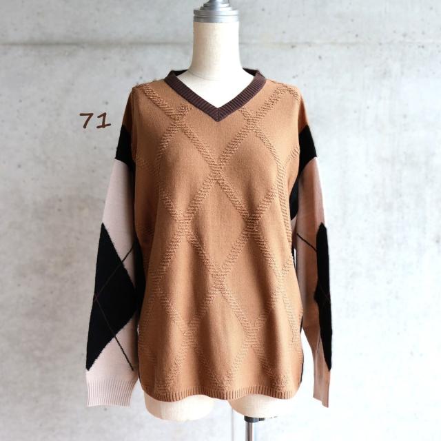 エトレリー（etre relie）/アーガイルニットVネックプルオーバー エトレリー（etre relie）/アーガイルニットVネックプルオーバーの通販