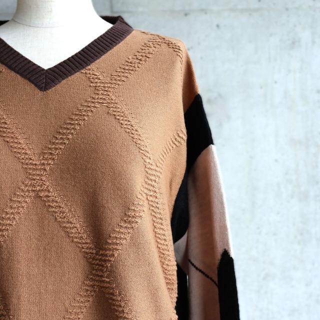 エトレリー（etre relie）/アーガイルニットVネックプルオーバーの通販