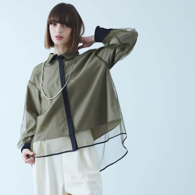 エトレリー（etre relie）/【etre relie】　チュールレイヤード配色シャツ