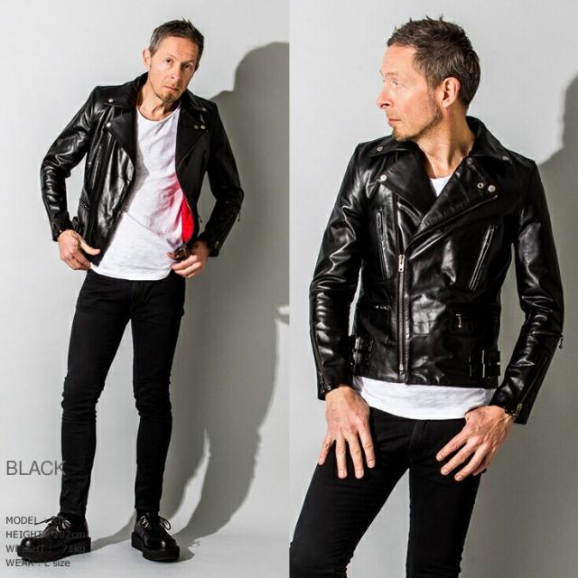 LIUGOO UK DOUBLE RIDERS JKT ブラック38 リューグー Liugoo Leathers 本革 UKダブルライダースジャケット メンズ