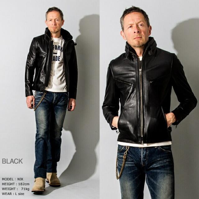 リューグー（LIUGOO）/Liugoo Leathers 本革 襟ボアハイネックシングルライダースジャケット WNG01A_9